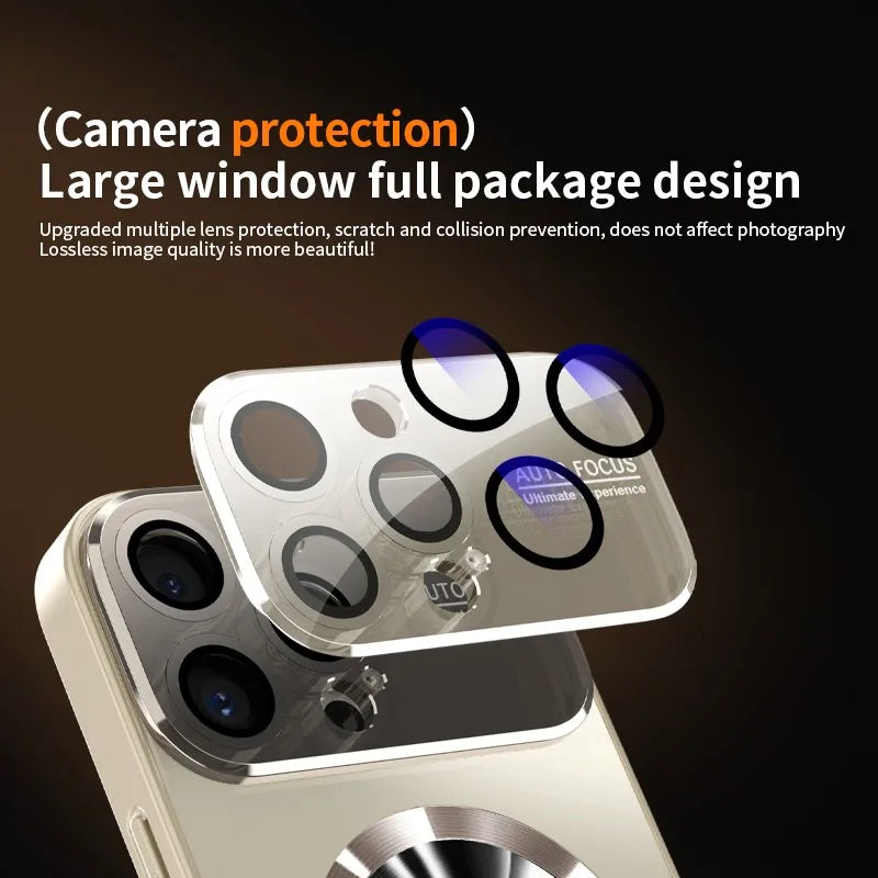 Luxury Glass Camera Lens For Magesafe Magnetic Wireless Charging Case For iPhone 16 15 13 14 11 12 Pro Max Plus Shockproof Cover