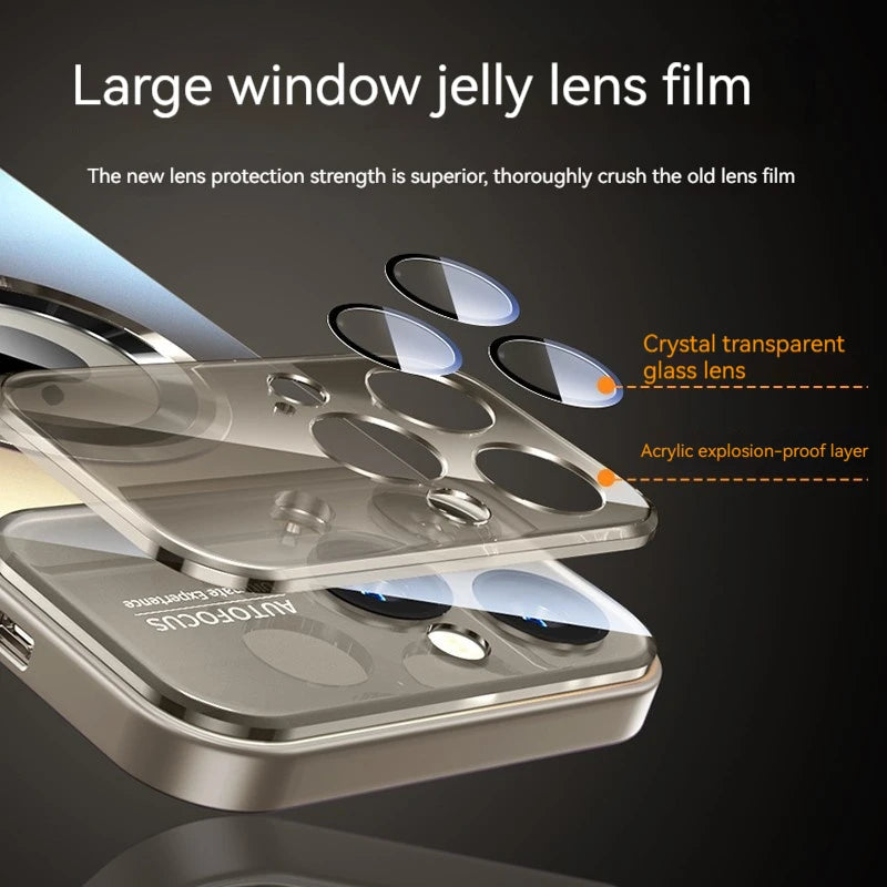 Luxury Glass Camera Lens Protection Case For iPhone 16 11 12 13 15 Pro Max 14 Plus For Magesafe Wireless Charging Magnetic Cover