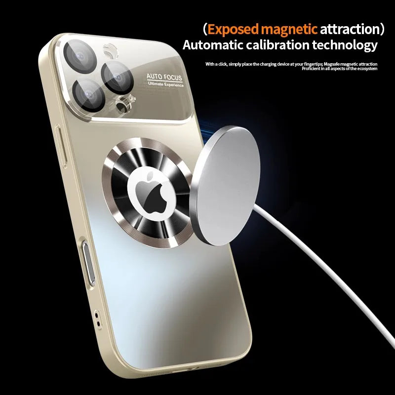 Luxury Glass Camera Lens For Magesafe Magnetic Wireless Charging Case For iPhone 16 15 13 14 11 12 Pro Max Plus Shockproof Cover