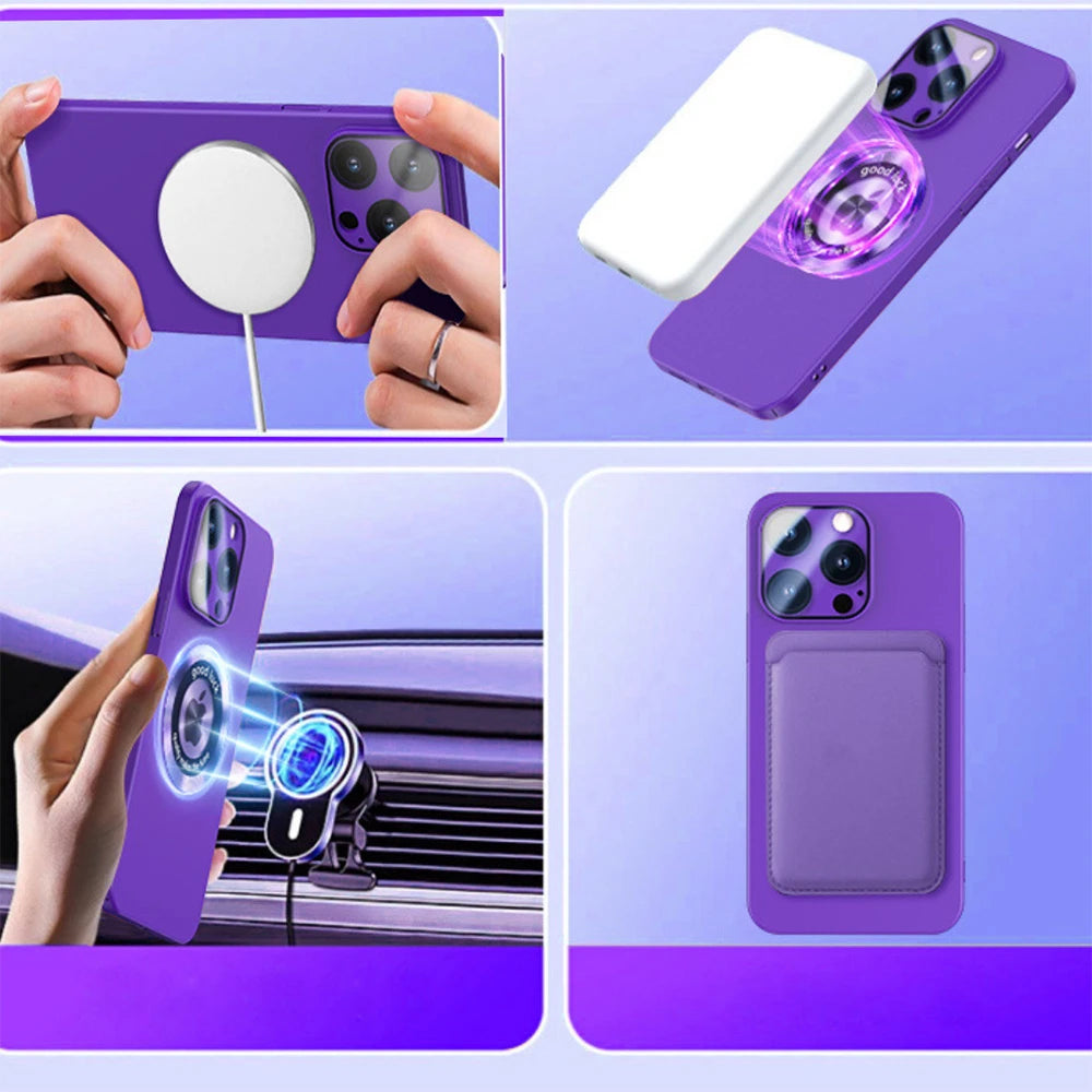 For Magsafe Slim Matte PC Hard Magnetic Phone Cases For iPhone 16 15 14 13 12 11 Pro Max Plus Case Ultra Thin LOGO Hole Cover