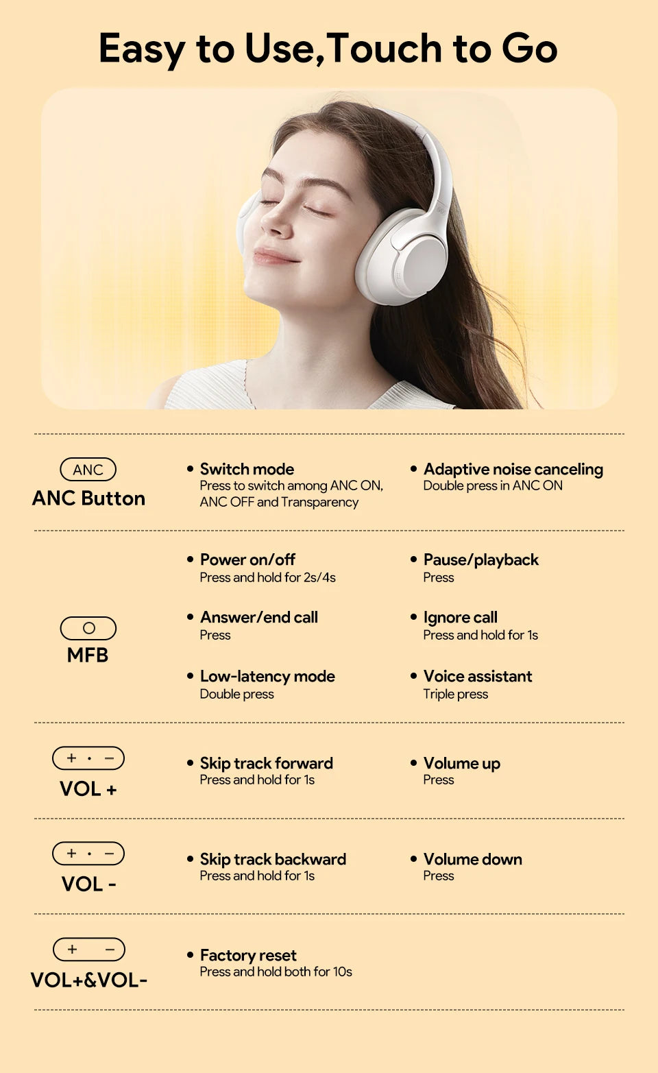 QCY H3 ANC Wireless Headphones Hi-Res Audio Over Ear Headset 43dB Hybrid Active Noise Cancellation Bluetooth 5.4 Gaming Earphone