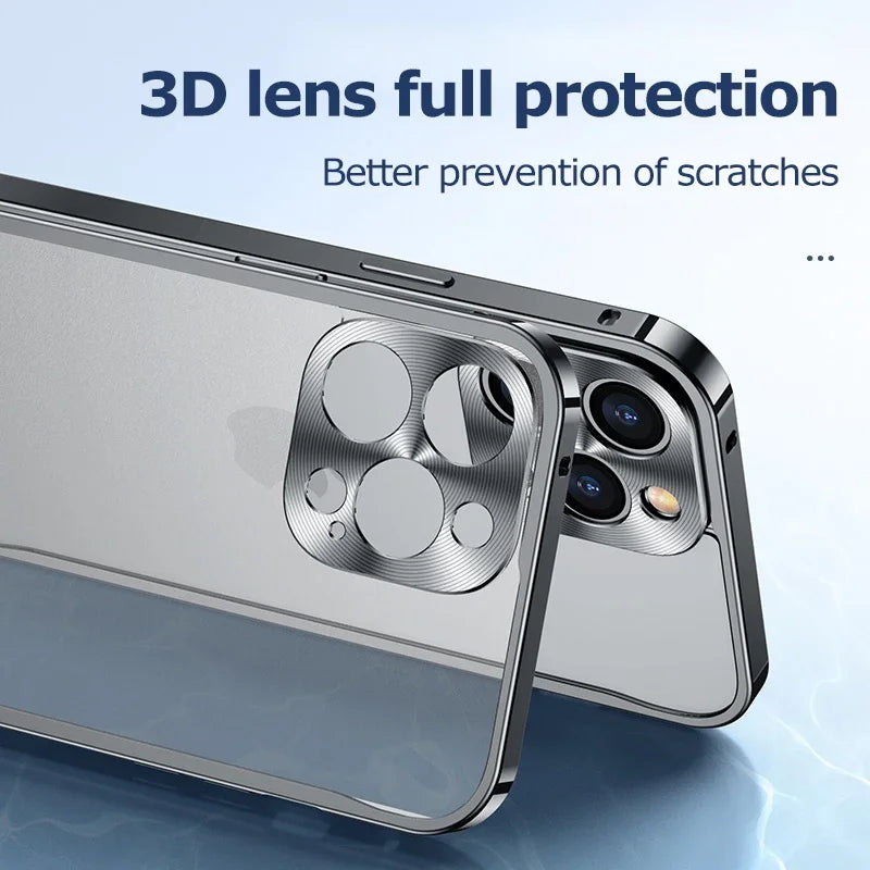 Metal Frame Lens Protection Matte Shockproof Phone Case for IPhone 12 11 13 15 16 Pro Max Mini 14 Plus Bumper Cover Accessories