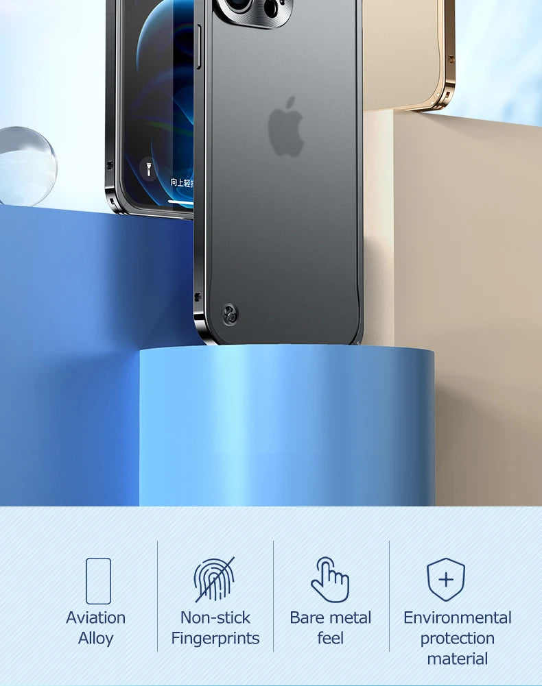 Metal Frame Lens Protection Matte Shockproof Phone Case for IPhone 12 11 13 15 16 Pro Max Mini 14 Plus Bumper Cover Accessories