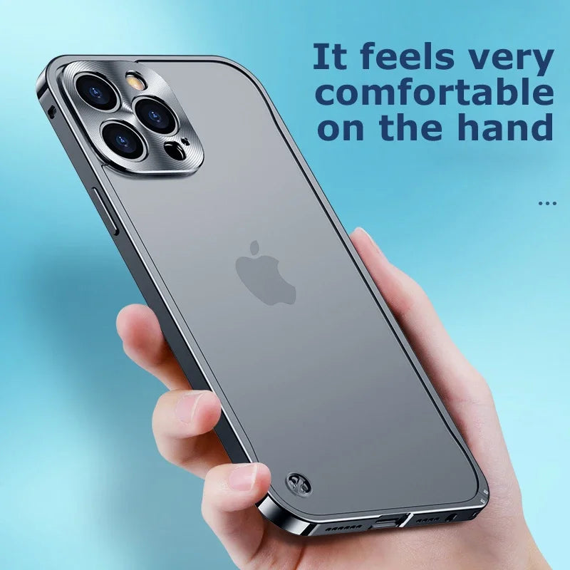 Metal Frame Lens Protection Matte Shockproof Phone Case for IPhone 12 11 13 15 16 Pro Max Mini 14 Plus Bumper Cover Accessories