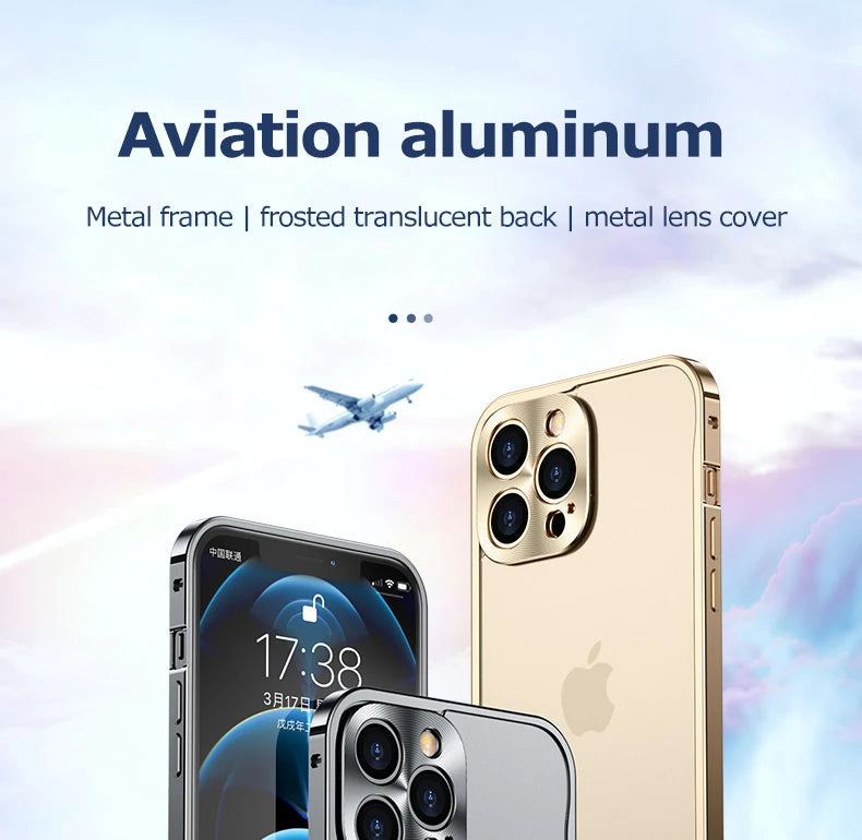 Metal Frame Lens Protection Matte Shockproof Phone Case for IPhone 12 11 13 15 16 Pro Max Mini 14 Plus Bumper Cover Accessories