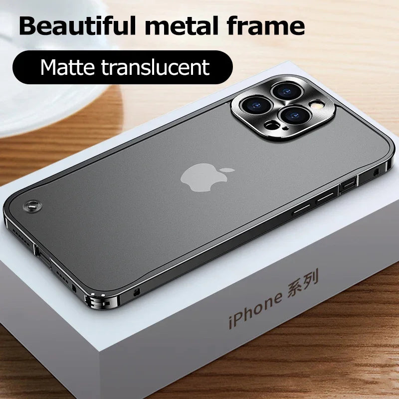 Metal Frame Lens Protection Matte Shockproof Phone Case for IPhone 12 11 13 15 16 Pro Max Mini 14 Plus Bumper Cover Accessories